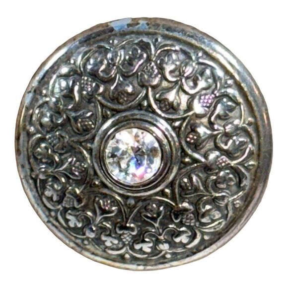 Brighton Vintage Silver-Tone Clip-On Earrings RRhinestone Center & Intricate Flo - Picture 2 of 6